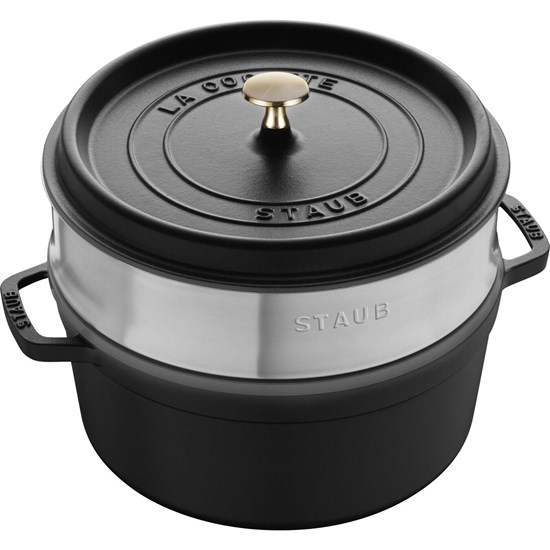 Hrnec STAUB kulatý 26 cm černý s pařákem_2