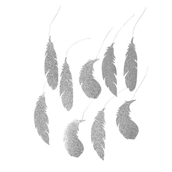 Dekorace FEATHER stříbrná 13cm_0