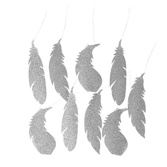 Dekorace FEATHER stříbrná 20,5cm_0