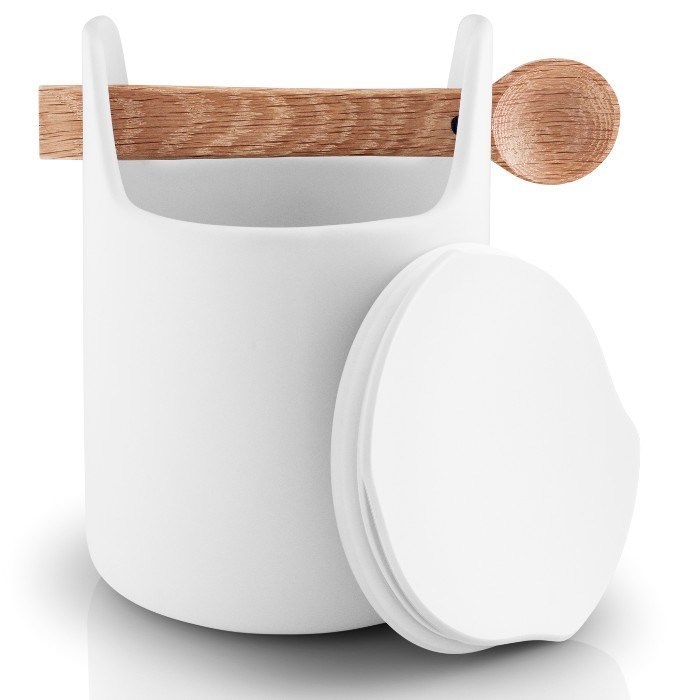 Dóza s dřevěnou lžičkou TOOLBOX, bílá - 15 cm_0