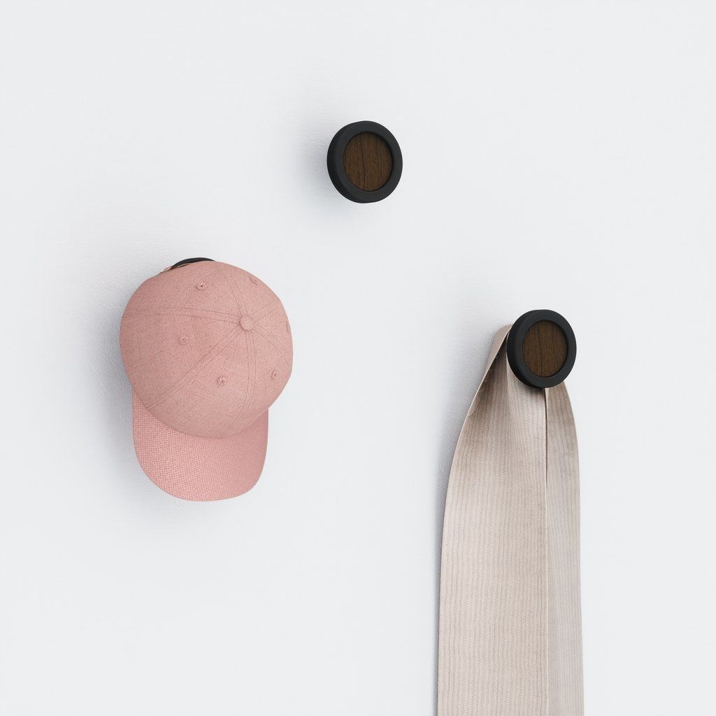 Obrázok z Set 3 háčikov na stenu HUB čierna, tm. hnedá