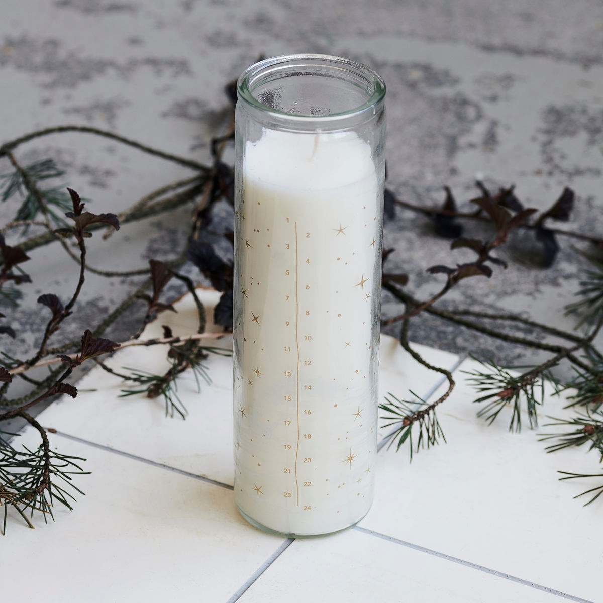 Svíčka ve skle CALENDAR bílá_1