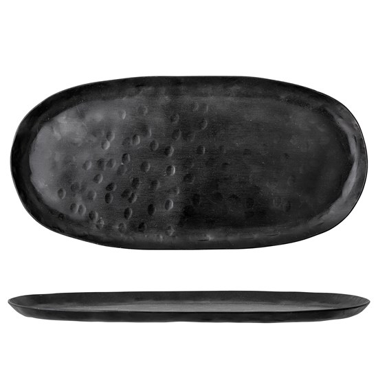 Černý kovový podnos s tepanými detaily 34x16,5 cm_3