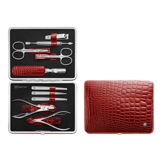 Manikúra 10-dílná Classic Inox červená kůže_0