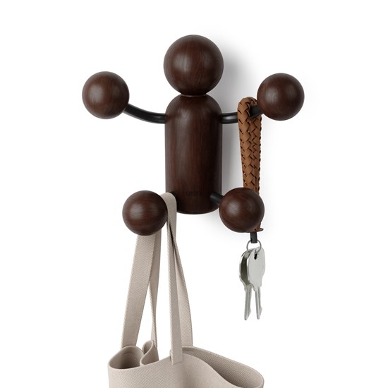 Věšák na zeď WOODY černý, ořechový_0