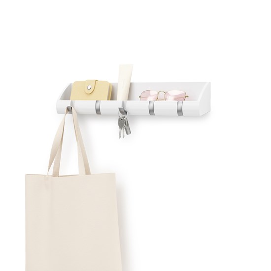 Odkládací polička s vyklápěcími háčky CUBBY bílá_0