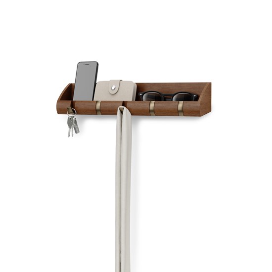 Odkládací polička s vyklápěcími háčky CUBBY sv. ořechová_0