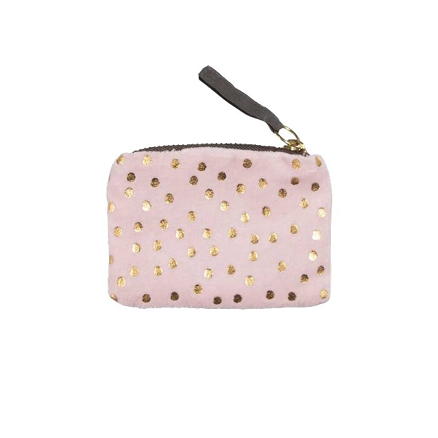 Sametová taštička na mince 12x8 cm růžová se zlatými puntíky_0