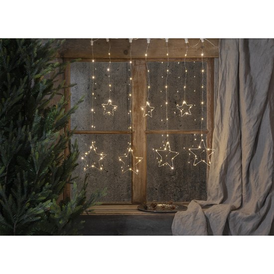 LED-Lichtervorhang "Dew Drop Stars" mit Sternen7-teilig, 84 warmwhite LED, Trafo, Timer,
4 Stränge 8_2