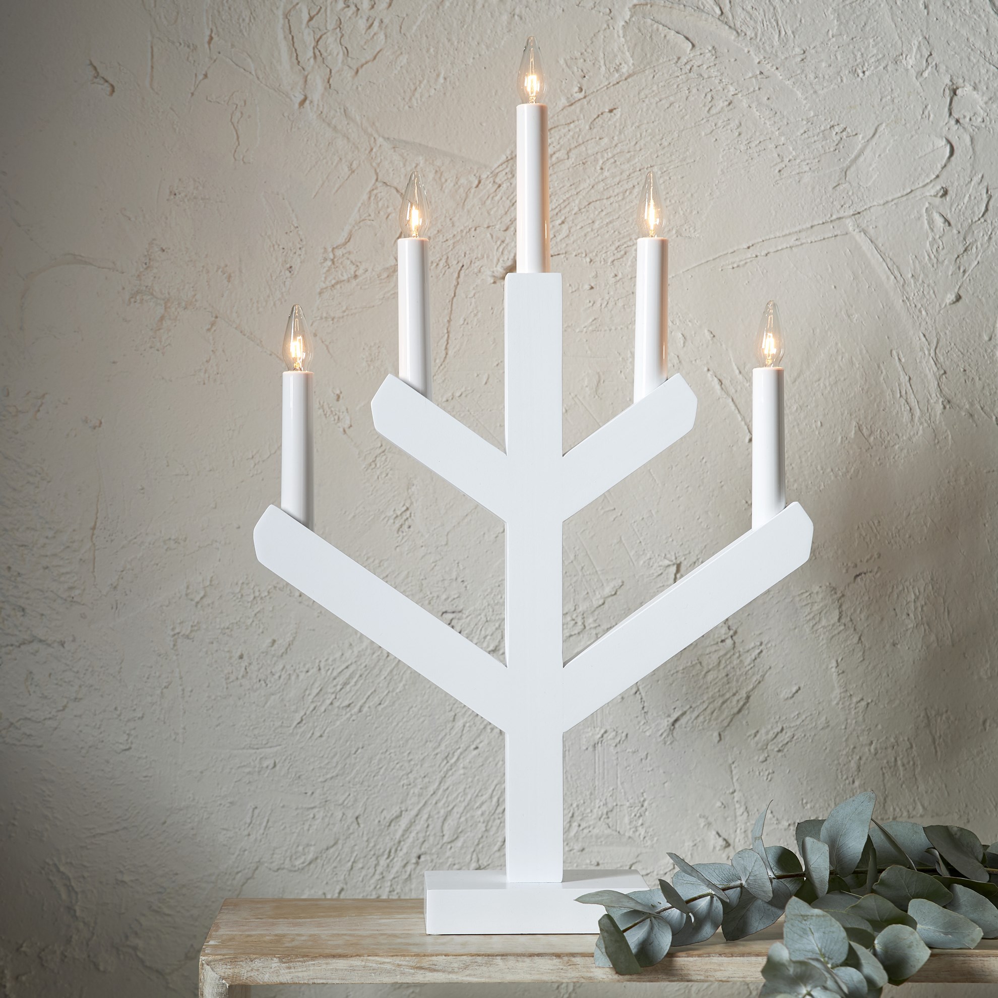 Dekorační svícen VINGA bílý, 5x LED žárovka, 32x50 cm_0