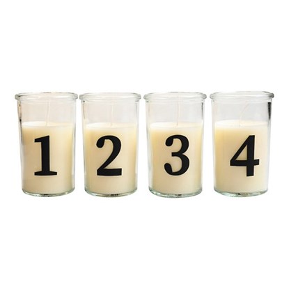 Adventní svíčky ve skle V.10cm SET/4ks bílé s černými čísly_0