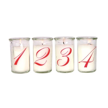 Adventní svíčky ve skle V.10cm SET/4ks bílé s červenými čísly_0