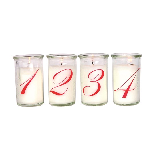 Adventní svíčky ve skle V.10cm SET/4ks bílé s červenými čísly_0