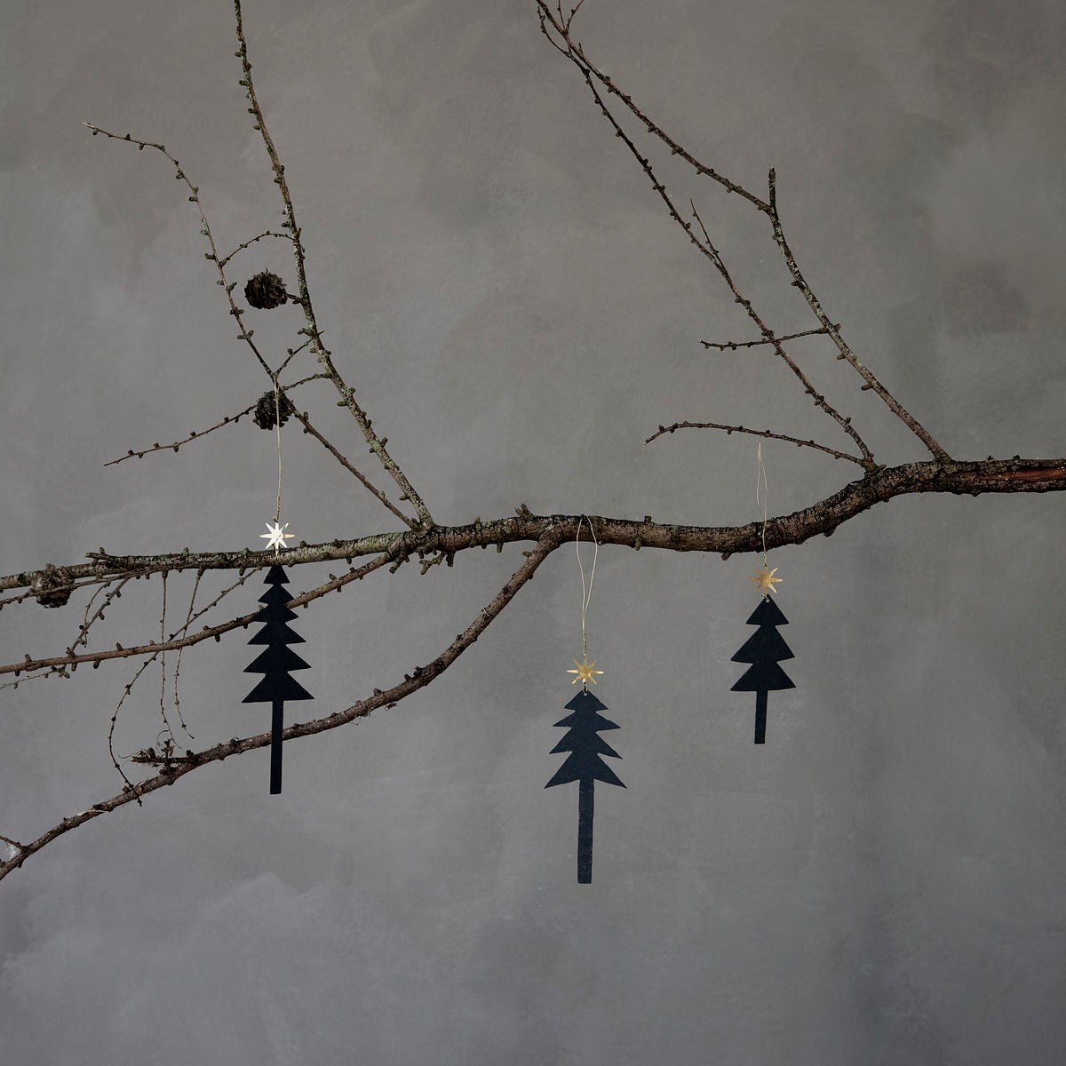 Vánoční ozdoba stromky s hvězdou TREE SET/3ks černo zlatá_0