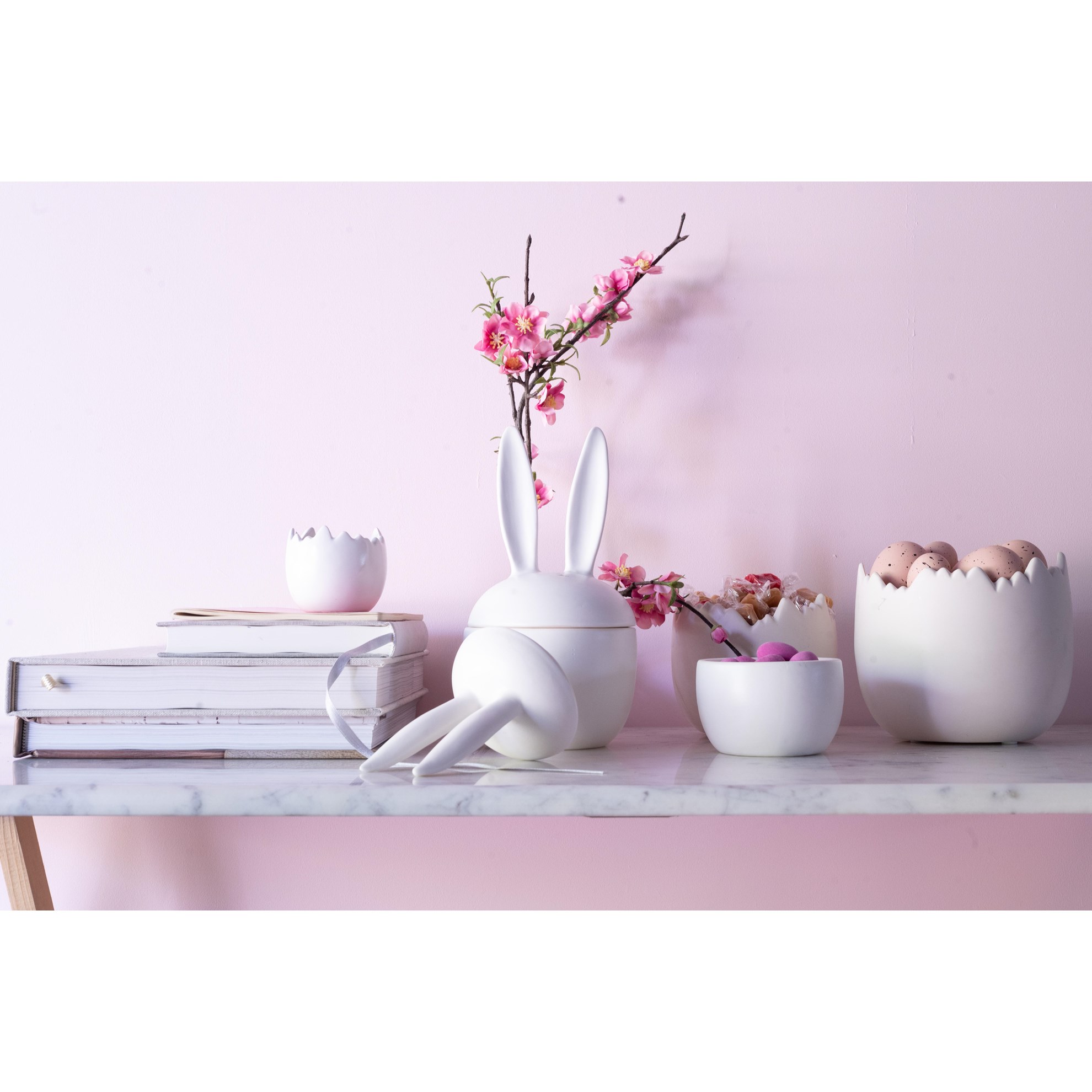 Dekorační dóza s víčkem a oušky ELARIA V.18 cm bílá_1