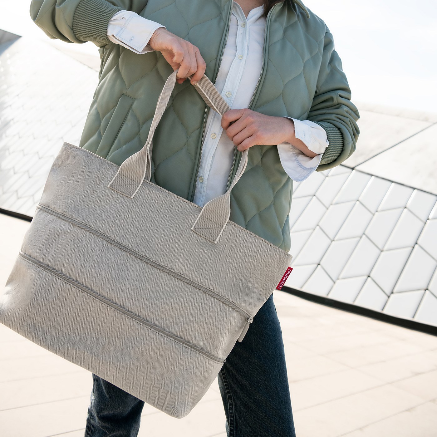 Chytrá taška přes rameno Shopper e1 herringbone sand_0