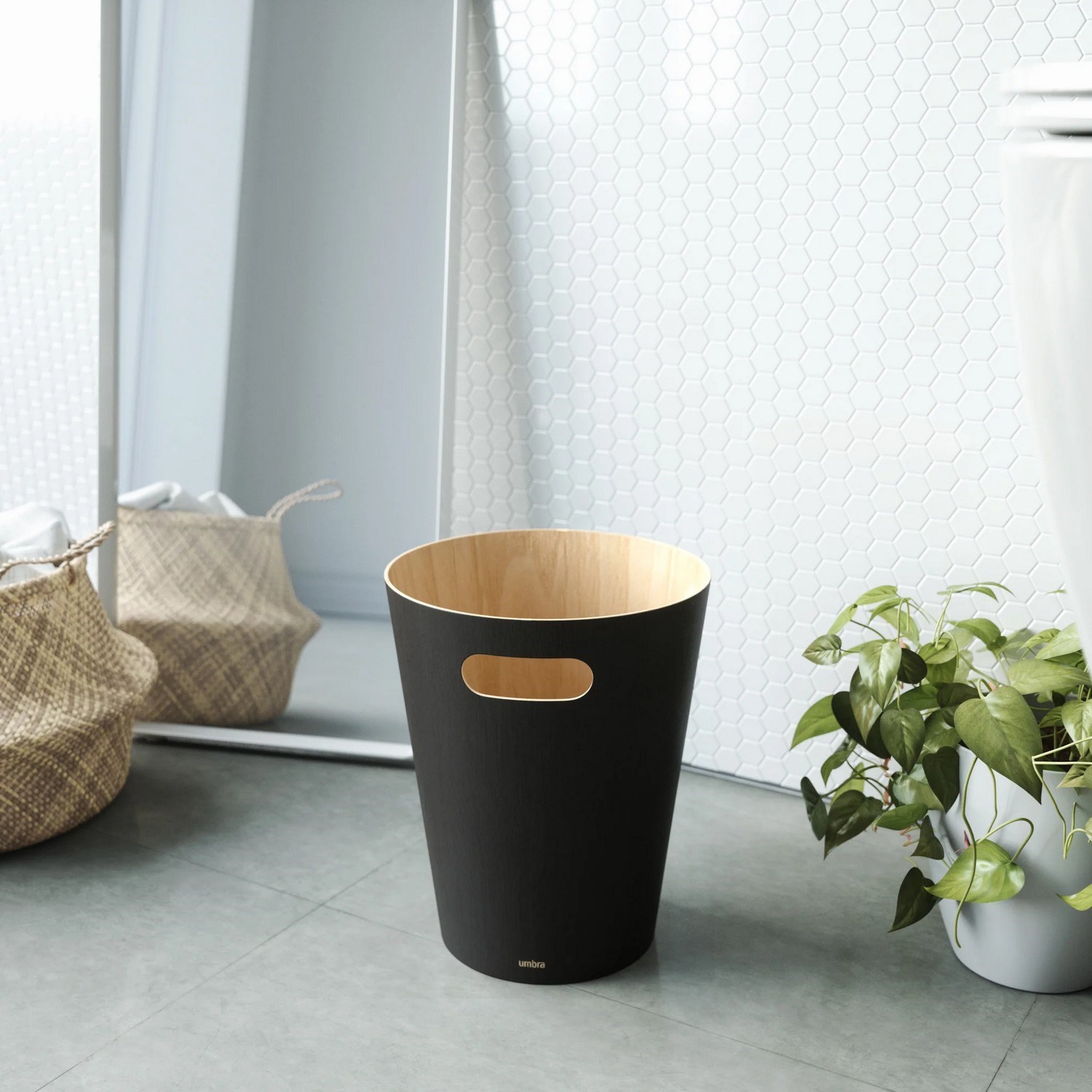 Odpadkový koš WOODROW 28 cm černá, přírodní_0