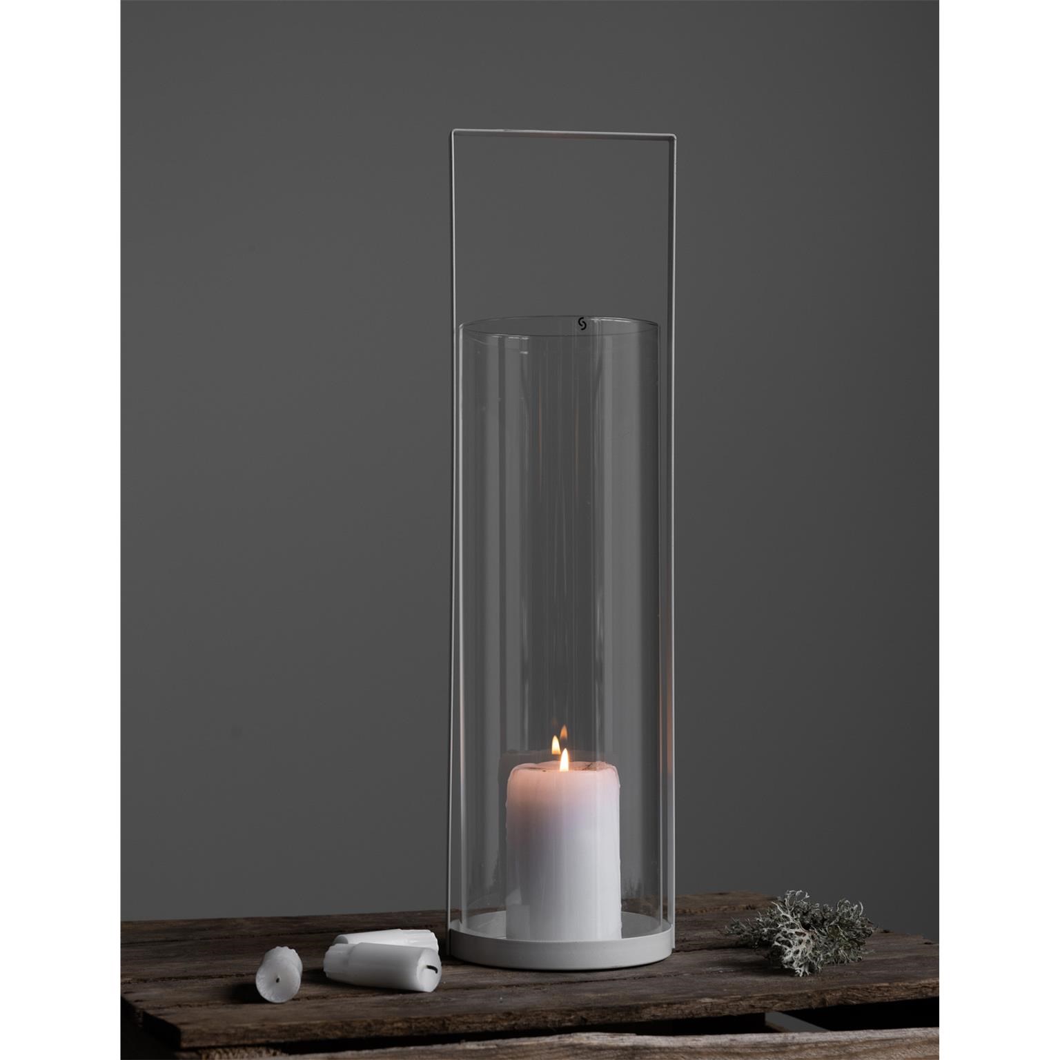 Skleněná lucerna v kovovém stojanu KVARNVIK L 15x50cm bílá_0