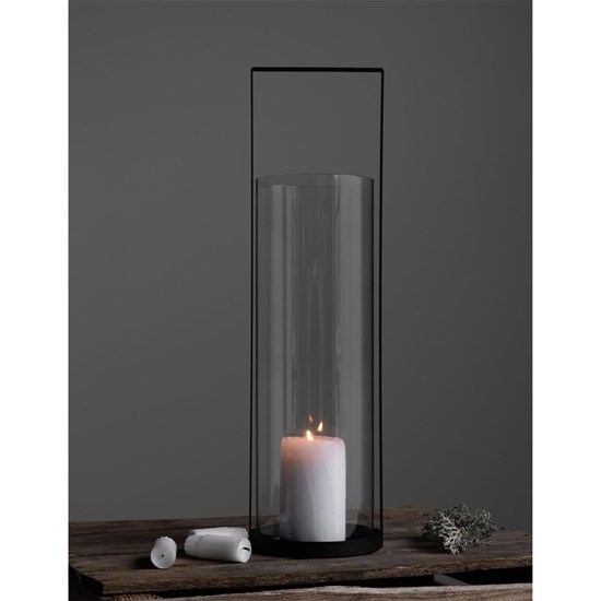 Skleněná lucerna v kovovém stojanu KVARNVIK L 15x50cm černá_4