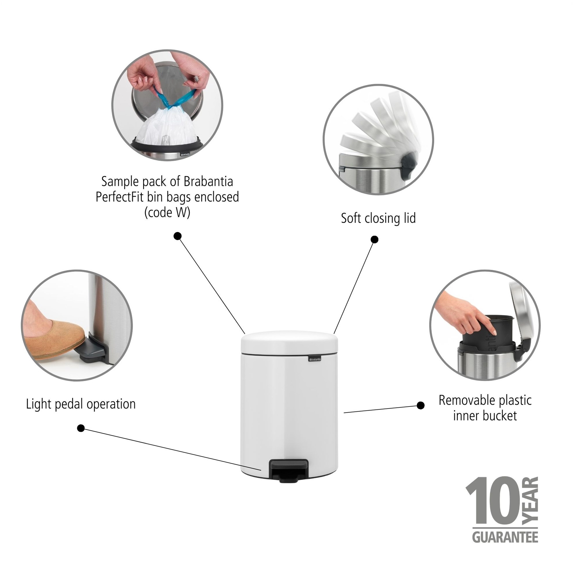 Pedálový odpadkový koš Brabantia NEW ICON 5l bílý_0