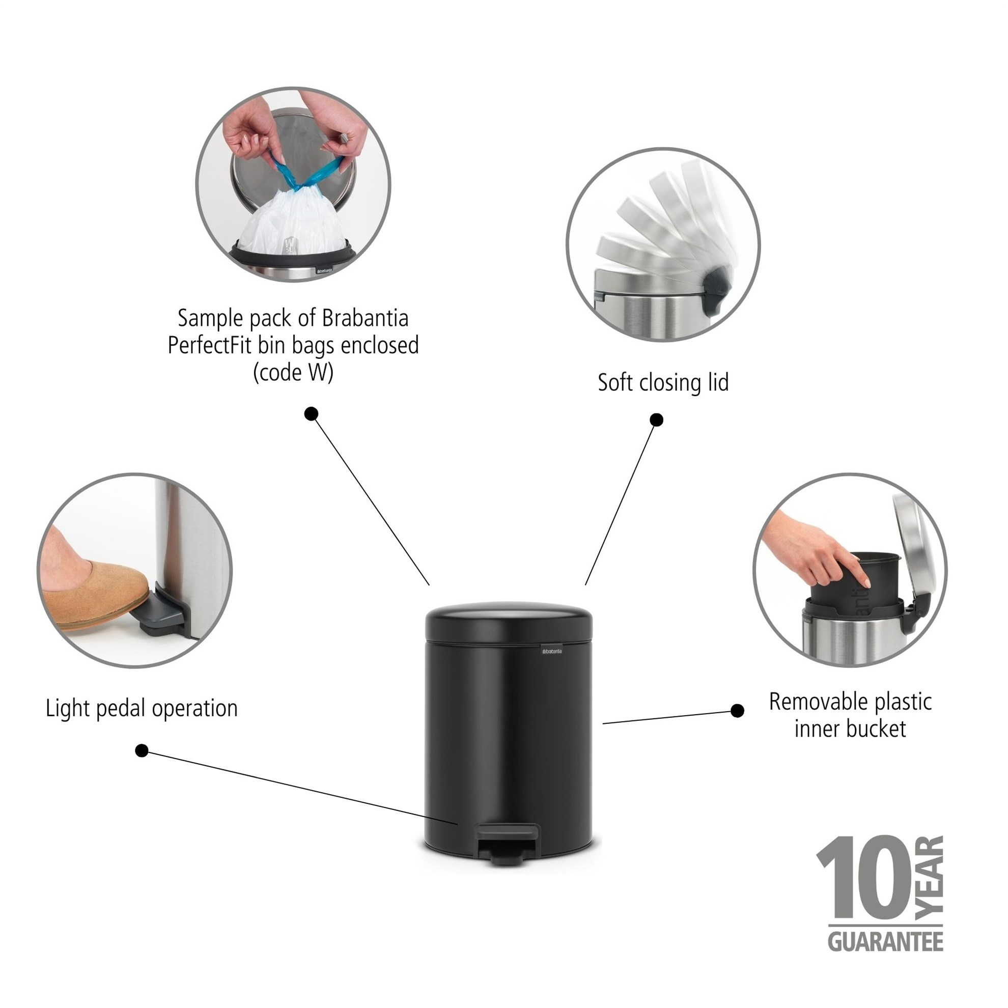 Pedálový odpadkový koš Brabantia NEW ICON 5l černý_3