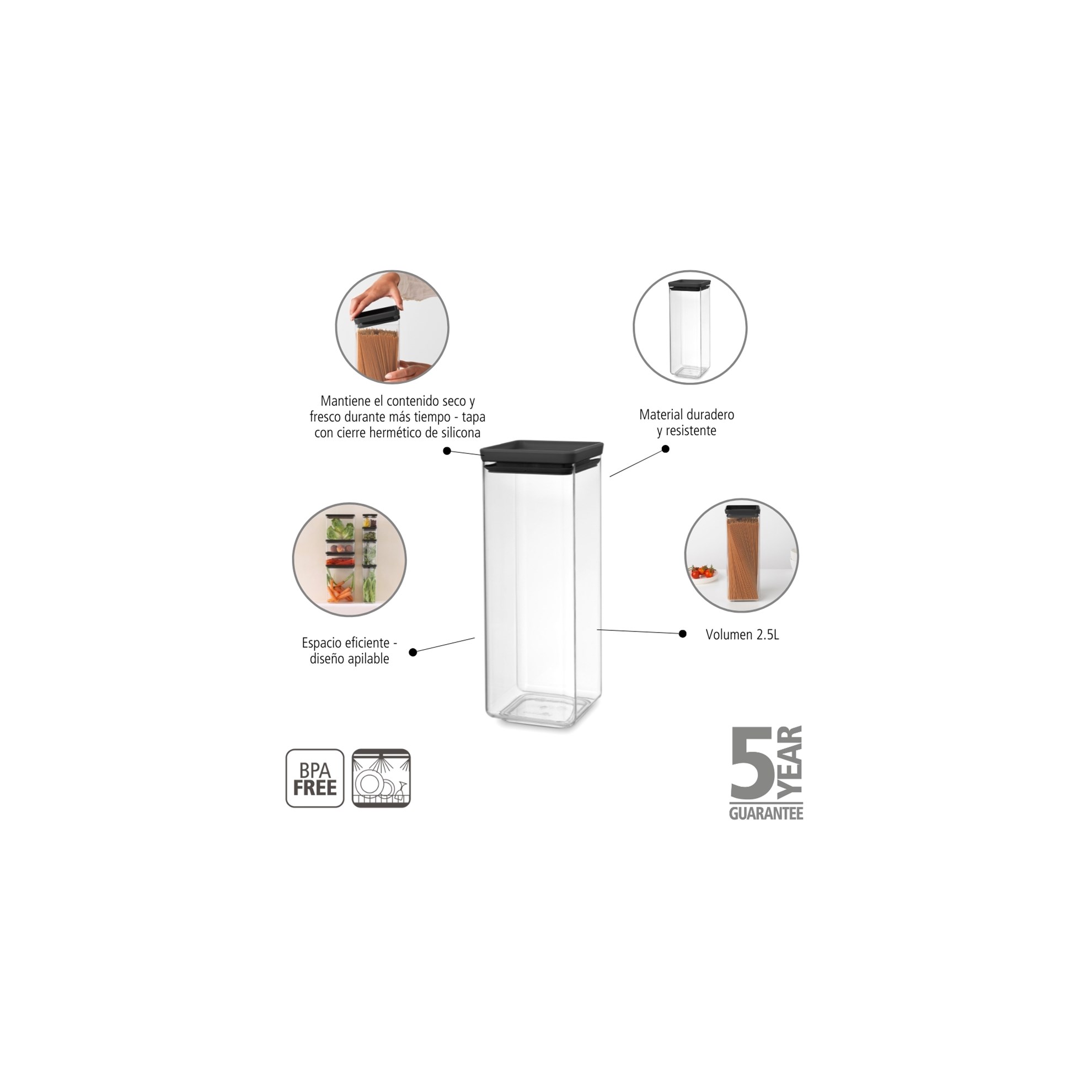 Plastová dóza Brabantia SQUARE 2,5l tmavě šedá_5