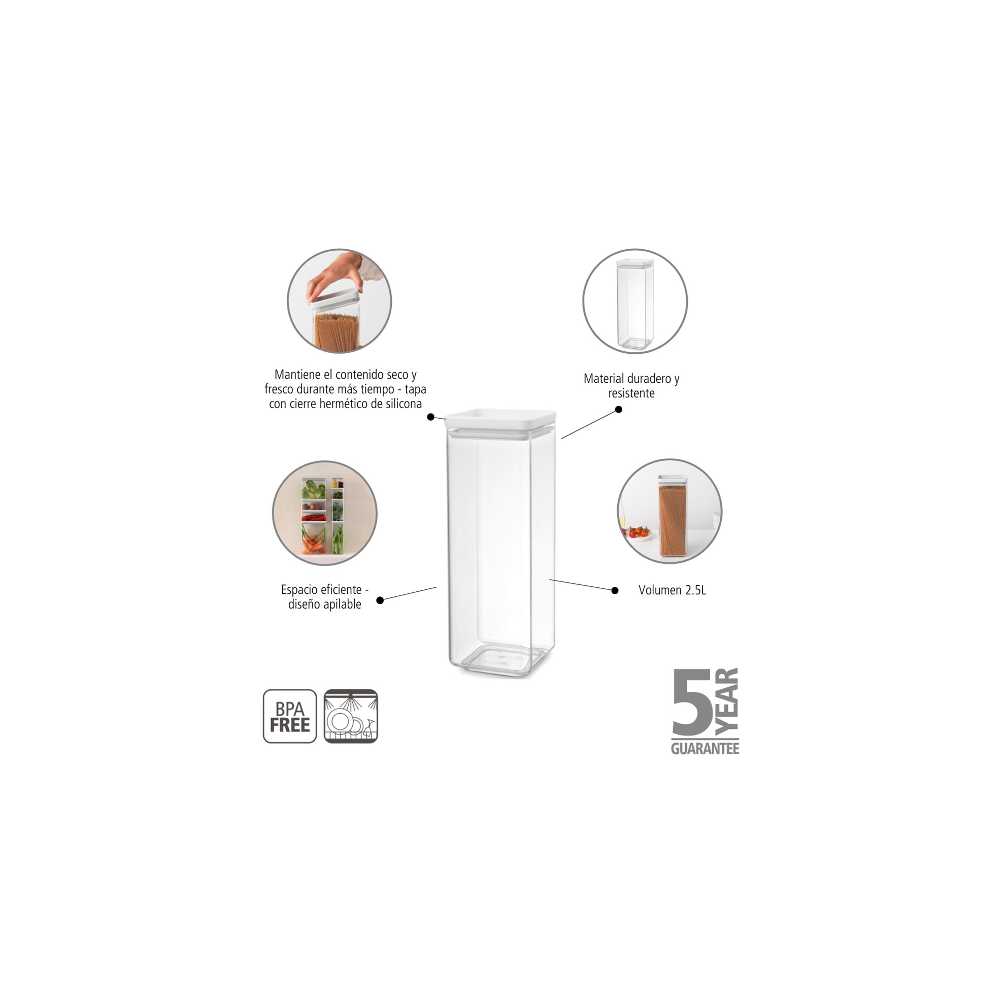 Plastová dóza Brabantia SQUARE 2,5l světle šedá_4