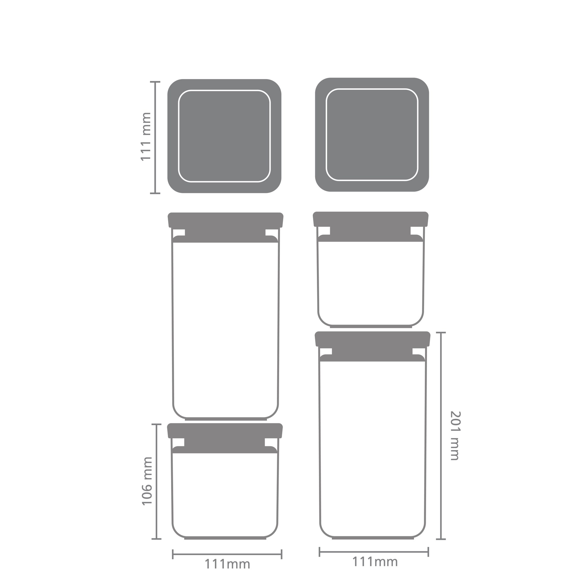 Sada plastových dóz Brabantia SQUARE-2x700ml/2x1,6l SET/4ks světle šedé_0