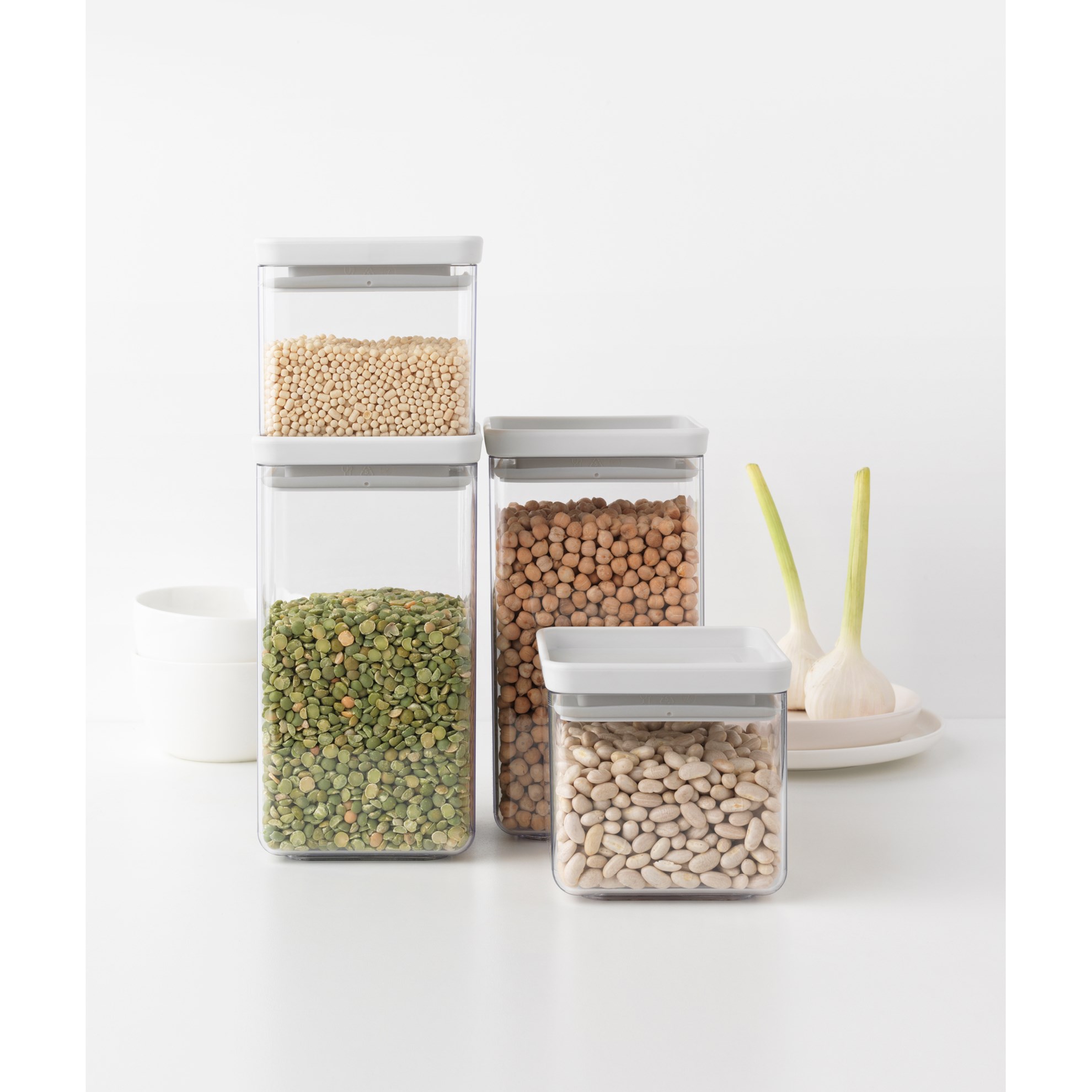 Sada plastových dóz Brabantia SQUARE-2x700ml/2x1,6l SET/4ks světle šedé_1