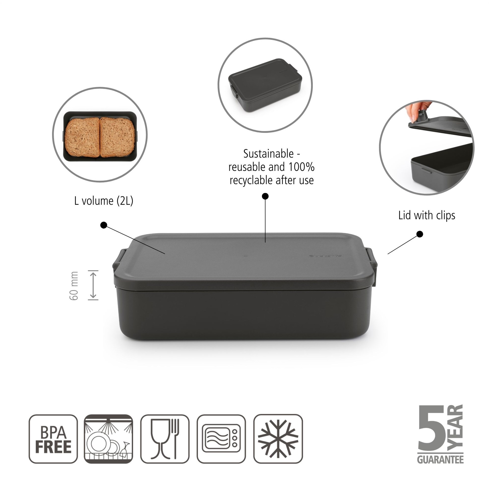 Obědový box Brabantia MAKE&TAKE 2l tmavě šedý_5