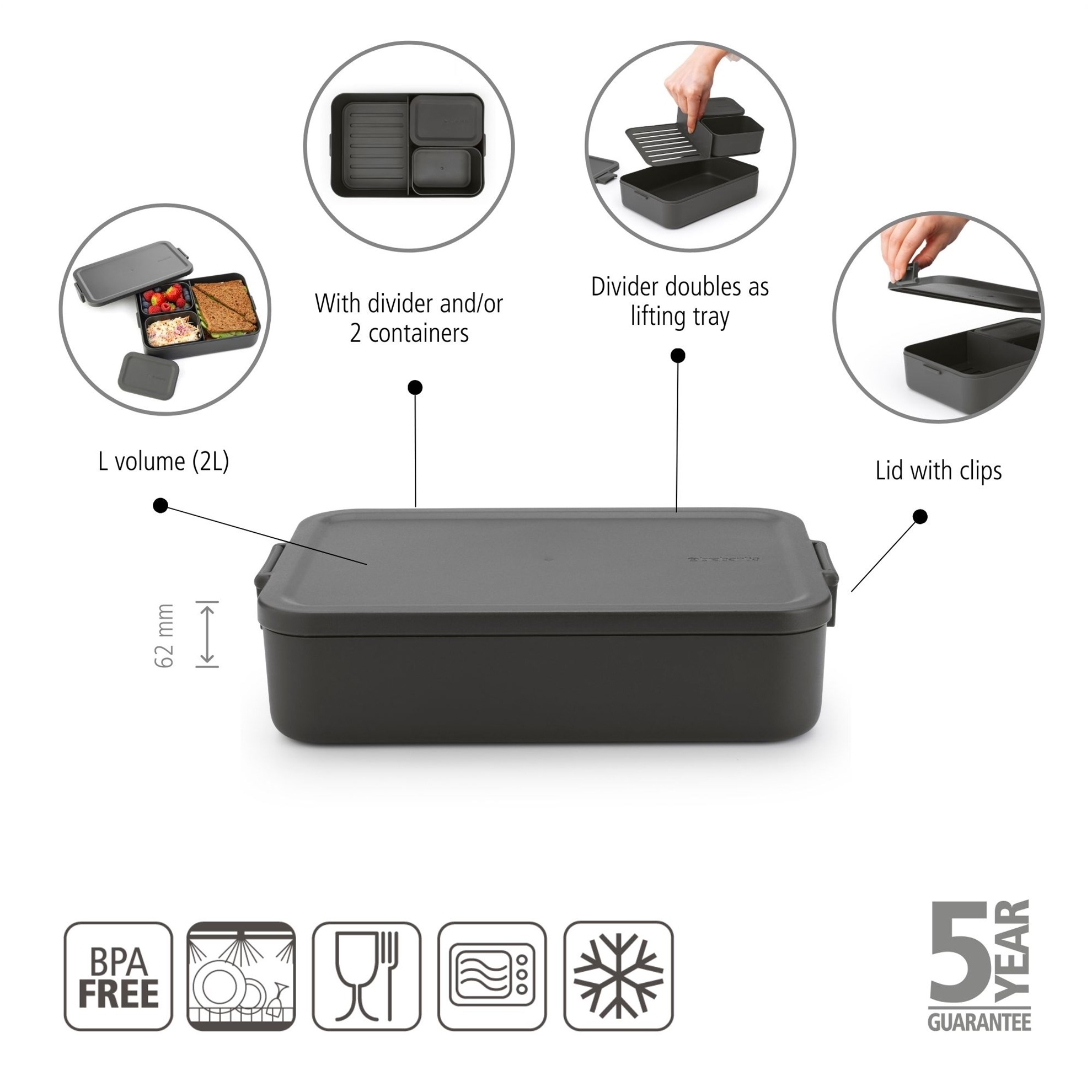 Obědový box Brabantia MAKE&TAKE BENTO 2l tmavě šedý_9