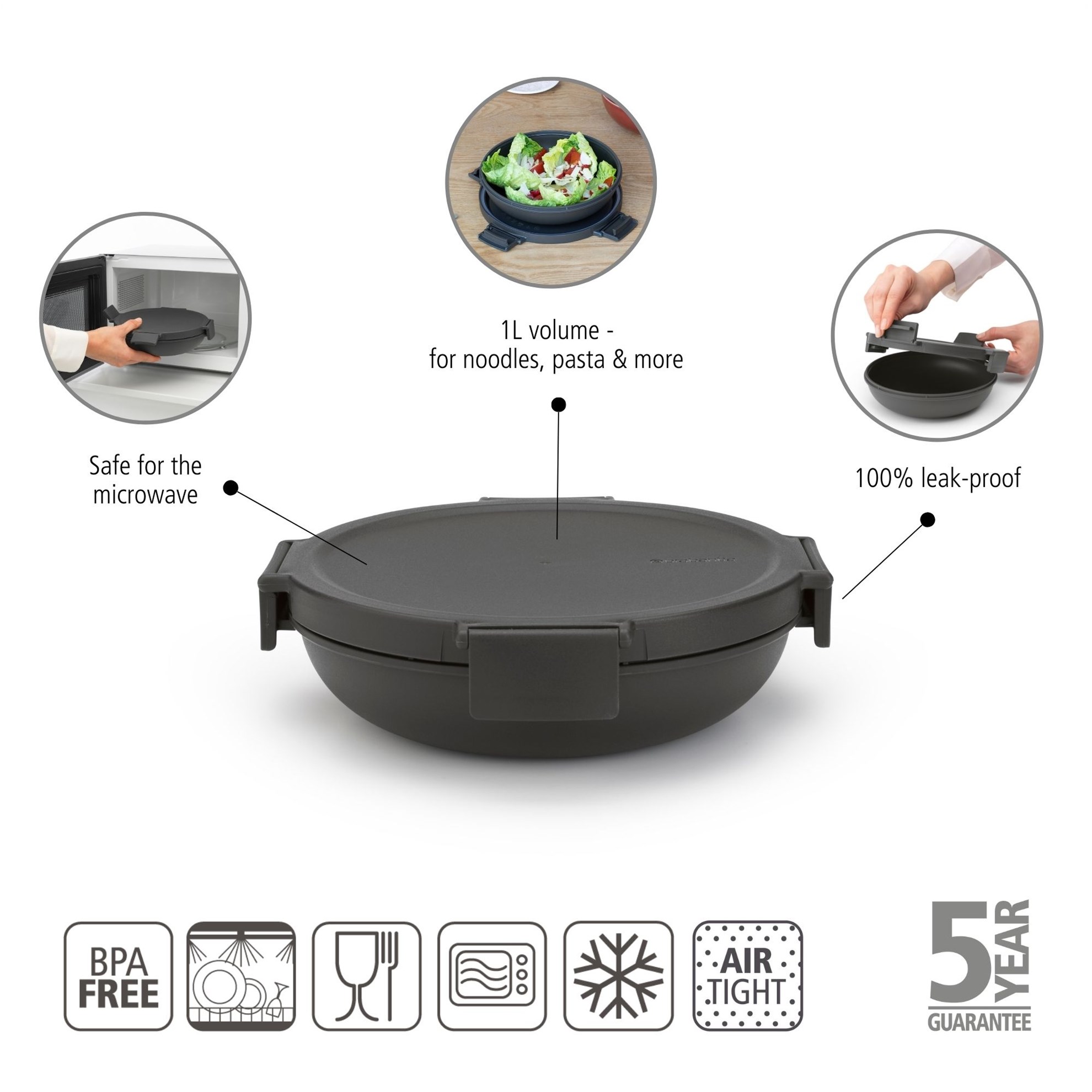 Obědový box Brabantia MAKE&TAKE kulatý 1l tmavě šedý_3