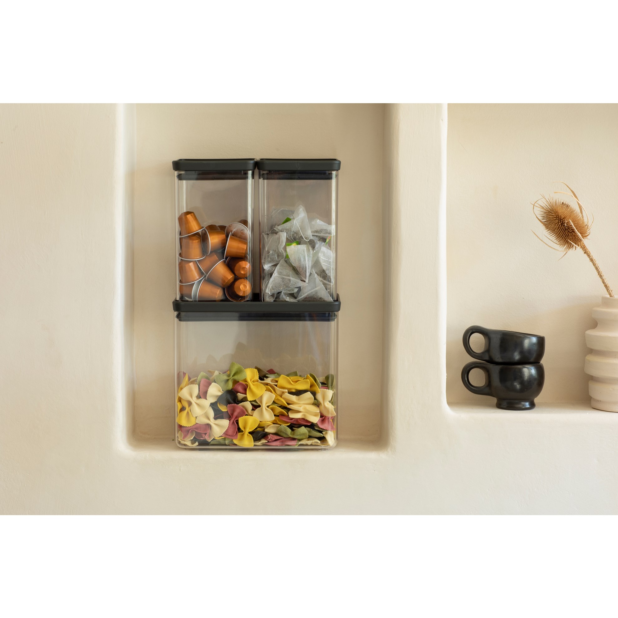 Sada plastových dóz Brabantia SQUARE-2x1,6l/1x3,5l SET/3ks tmavě šedé_0