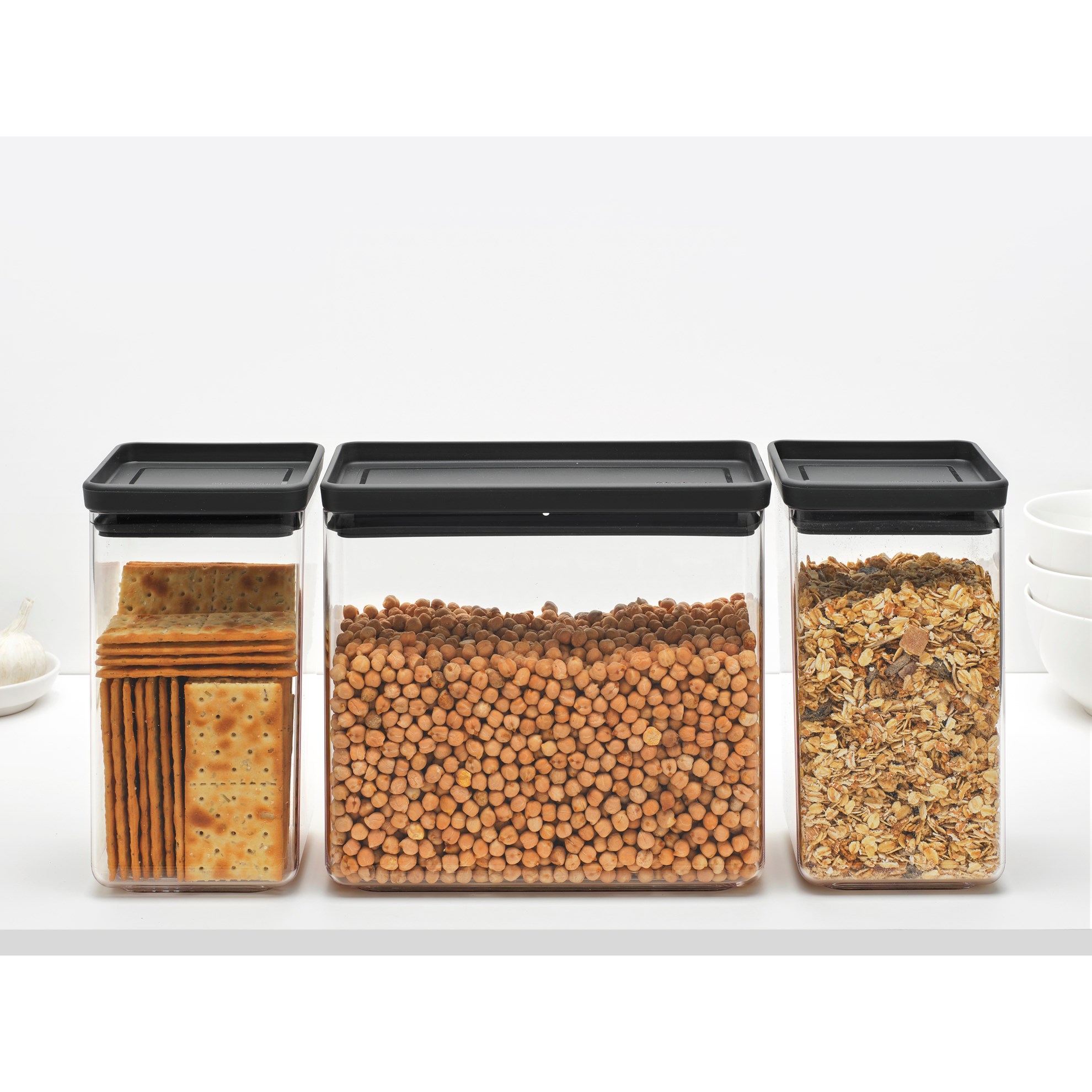 Sada plastových dóz Brabantia SQUARE-2x1,6l/1x3,5l SET/3ks tmavě šedé_2