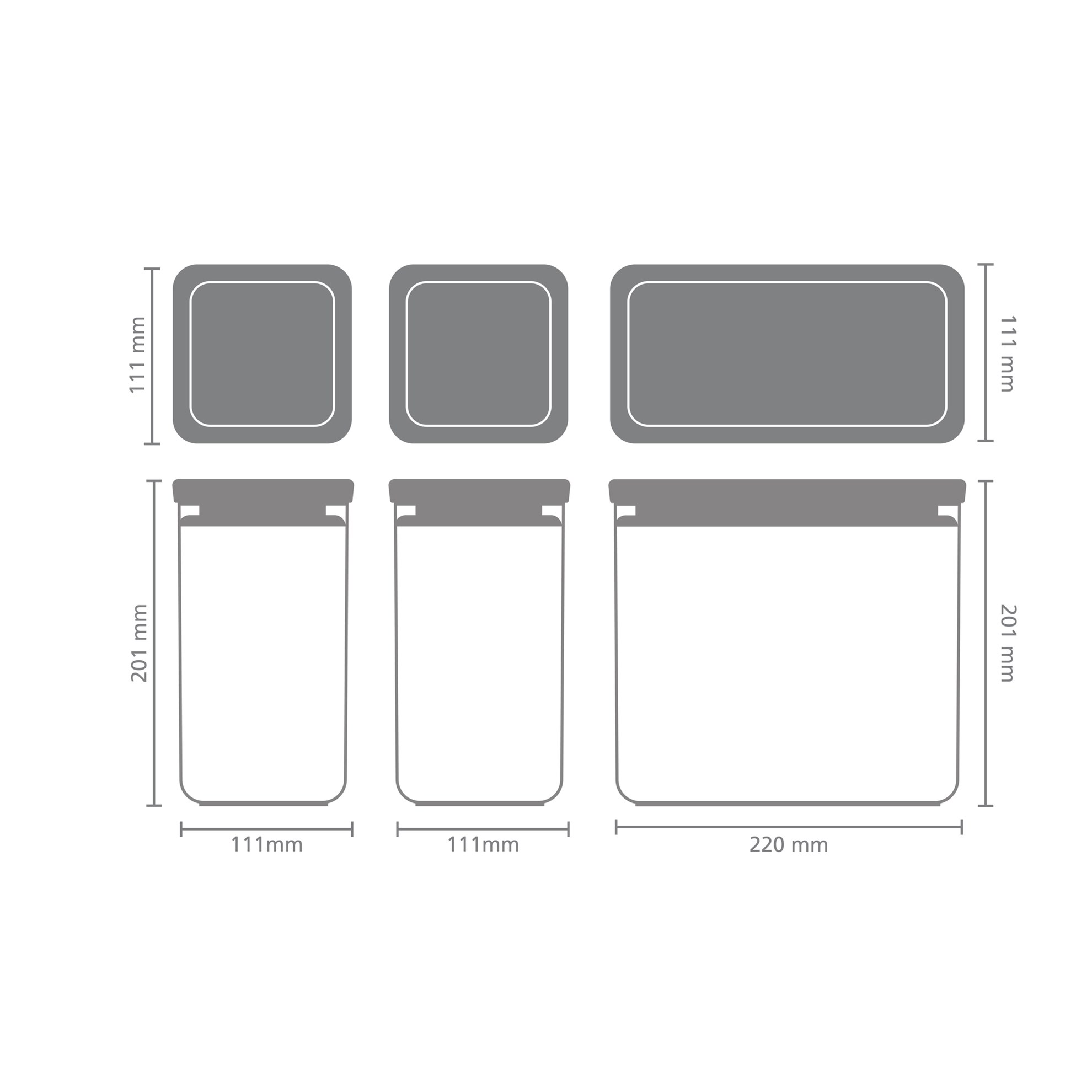 Sada plastových dóz Brabantia SQUARE-2x1,6l/1x3,5l SET/3ks tmavě šedé_6