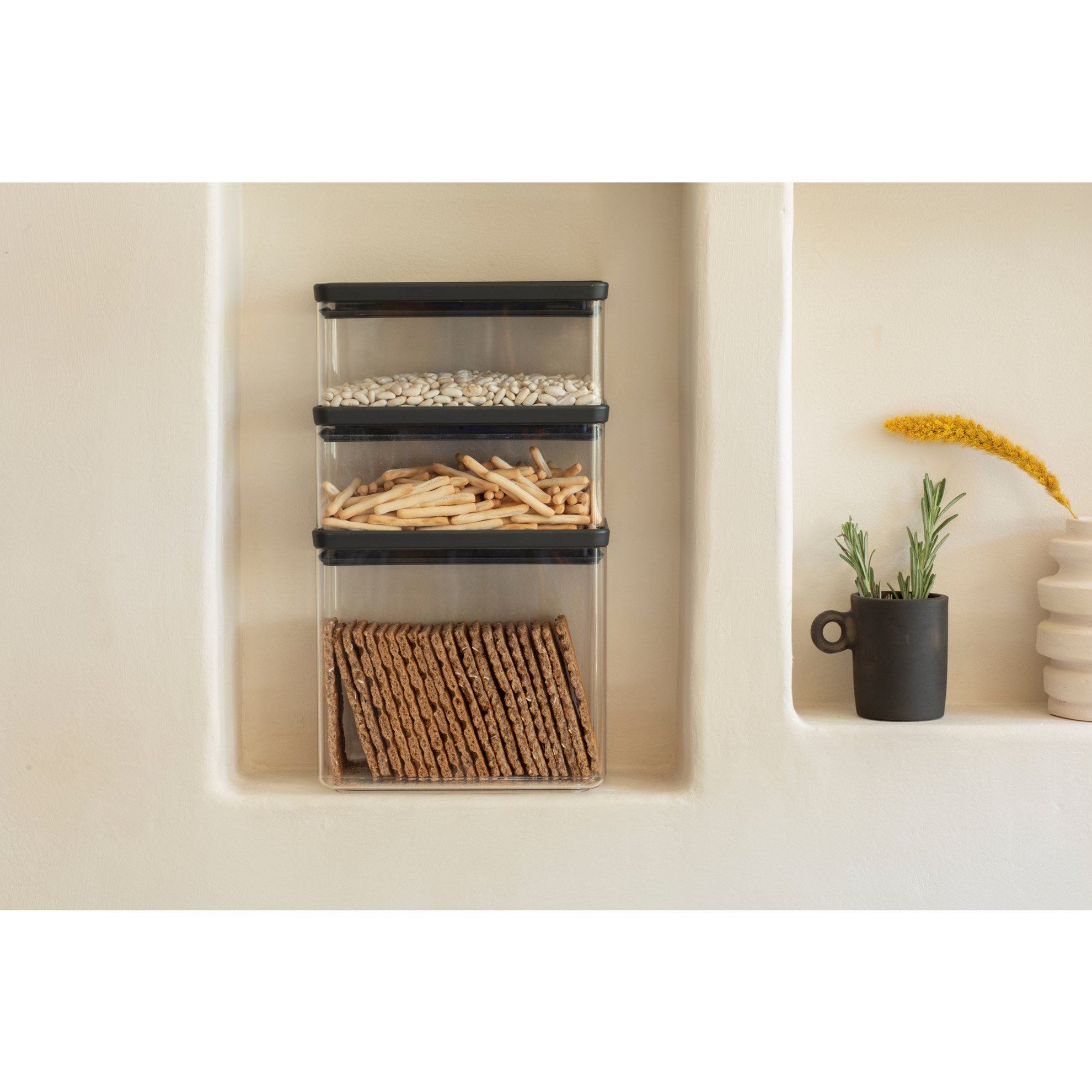 Sada plastových dóz Brabantia SQUARE-2x1,5l/1x3,4l SET/3ks tmavě šedé_0