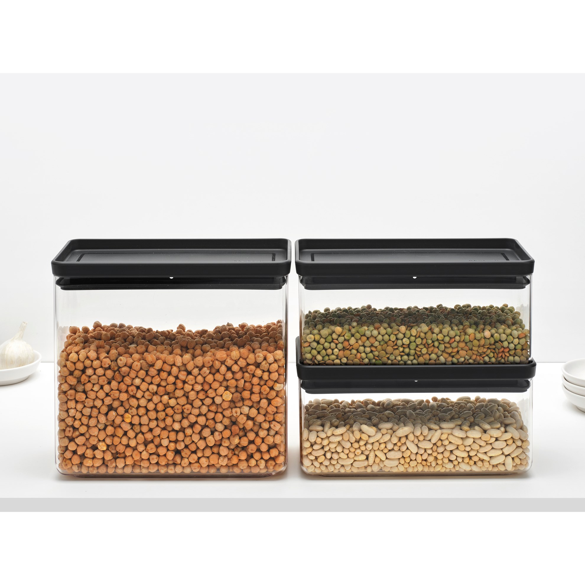 Sada plastových dóz Brabantia SQUARE-2x1,5l/1x3,4l SET/3ks tmavě šedé_1