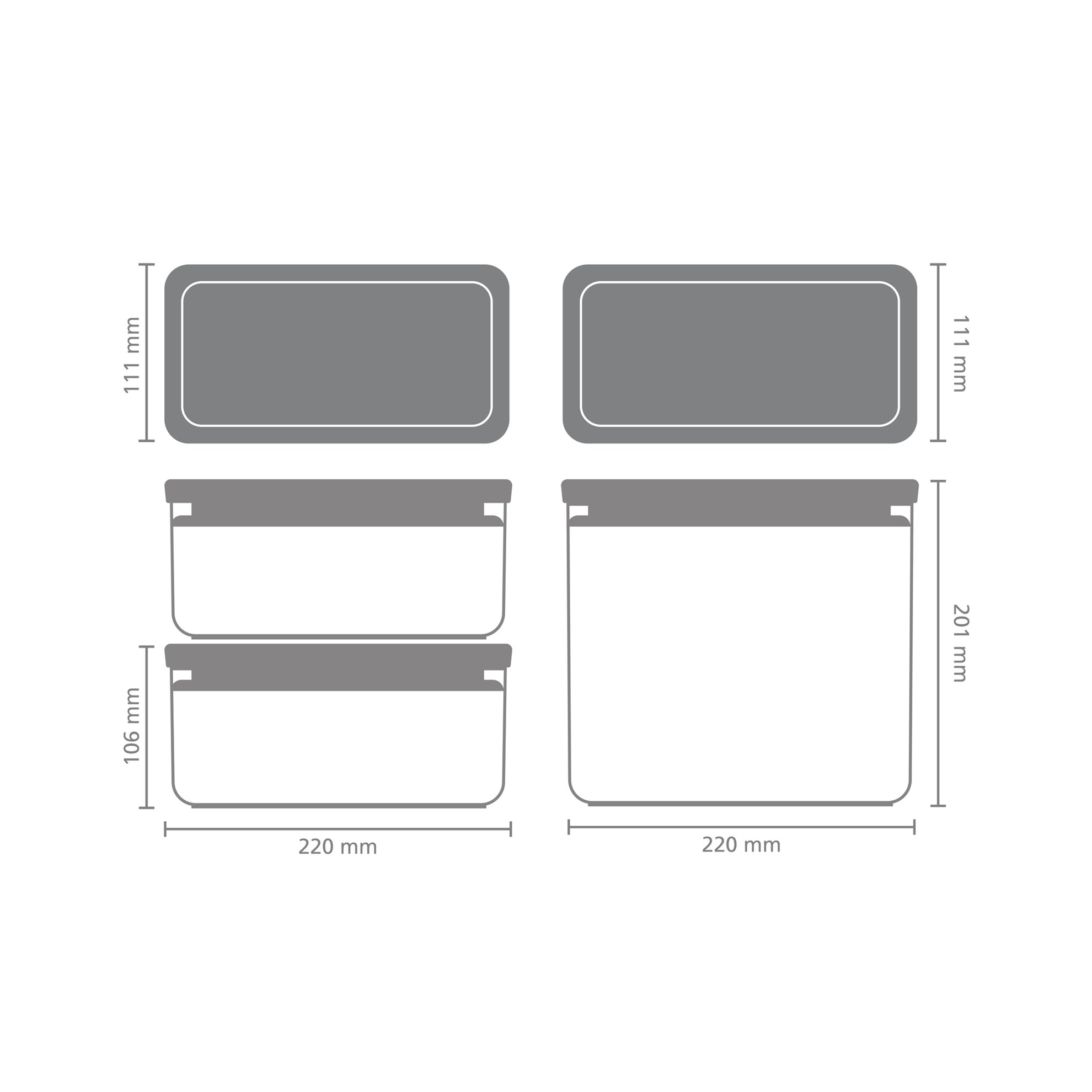 Sada plastových dóz Brabantia SQUARE-2x1,5l/1x3,4l SET/3ks tmavě šedé_5