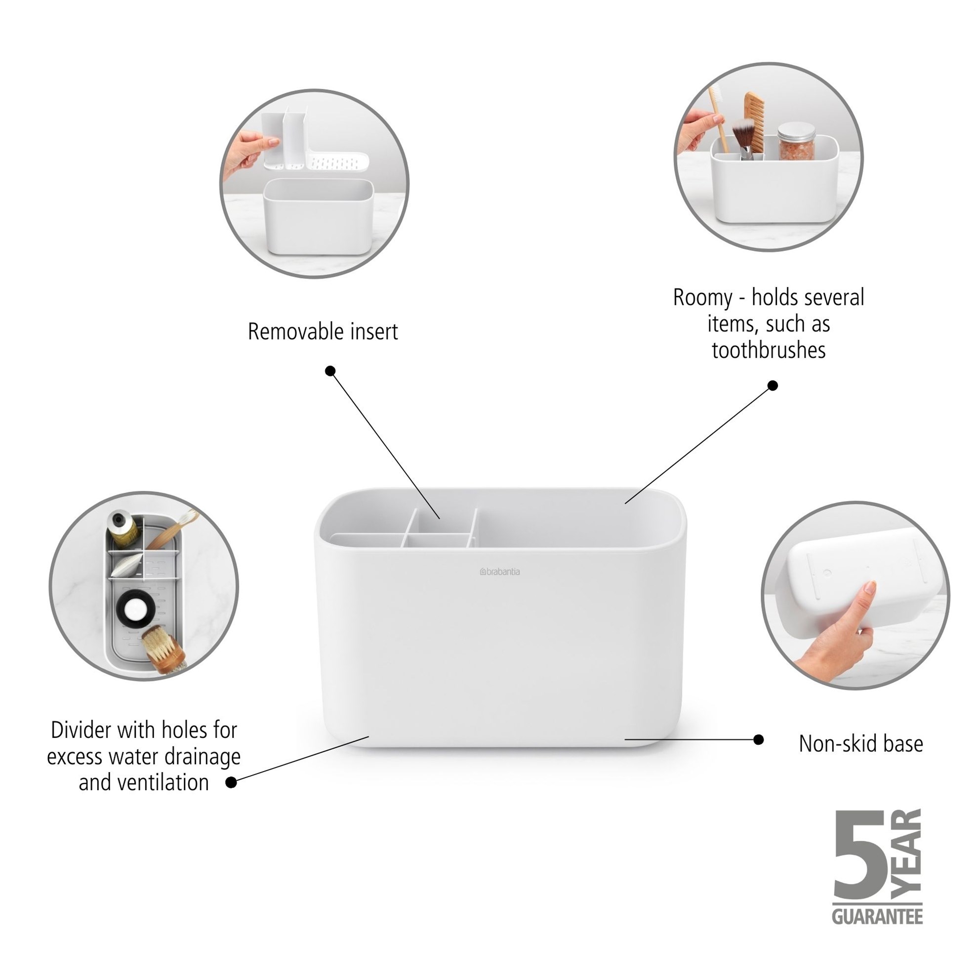 Koupelnový organizér Brabantia RENEW 20x10cm tmavě bílý_4