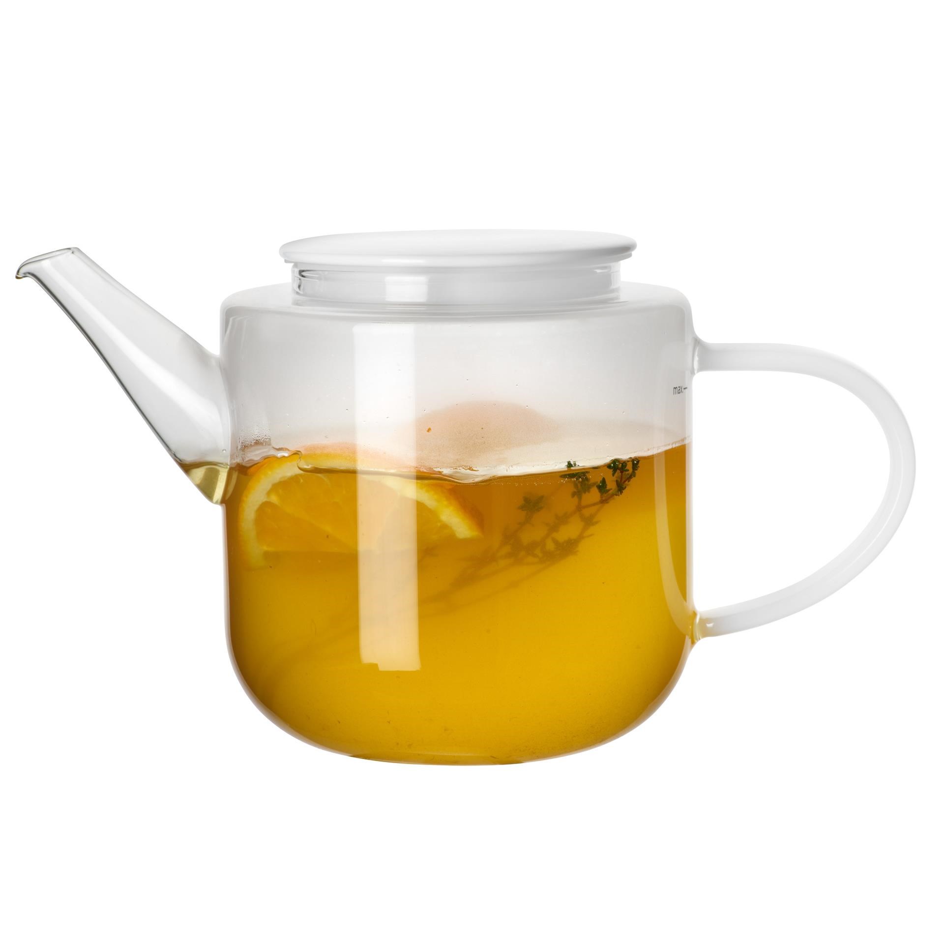 Konvice na čaj COPPA GLASS 1,1ll bílé víčko_0