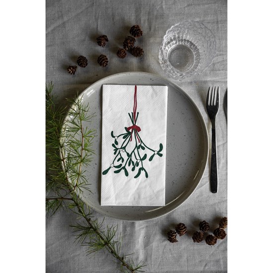 Papírové ubrousky MISTEL 11x21cm 16ks bílé/dekor jmelí_2