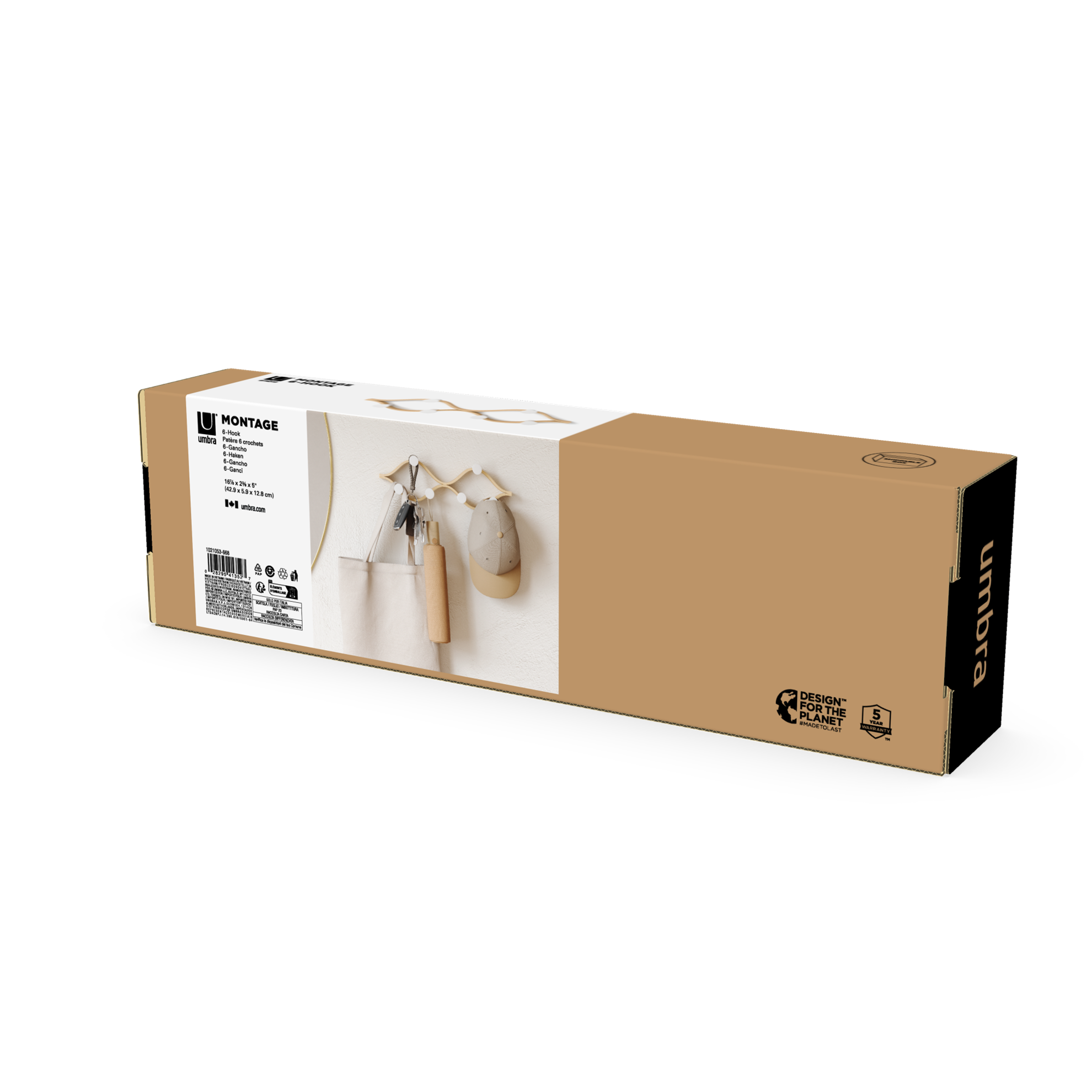 Věšák na zeď Umbra MONTAGE 6 háčků sv. hnědý_3