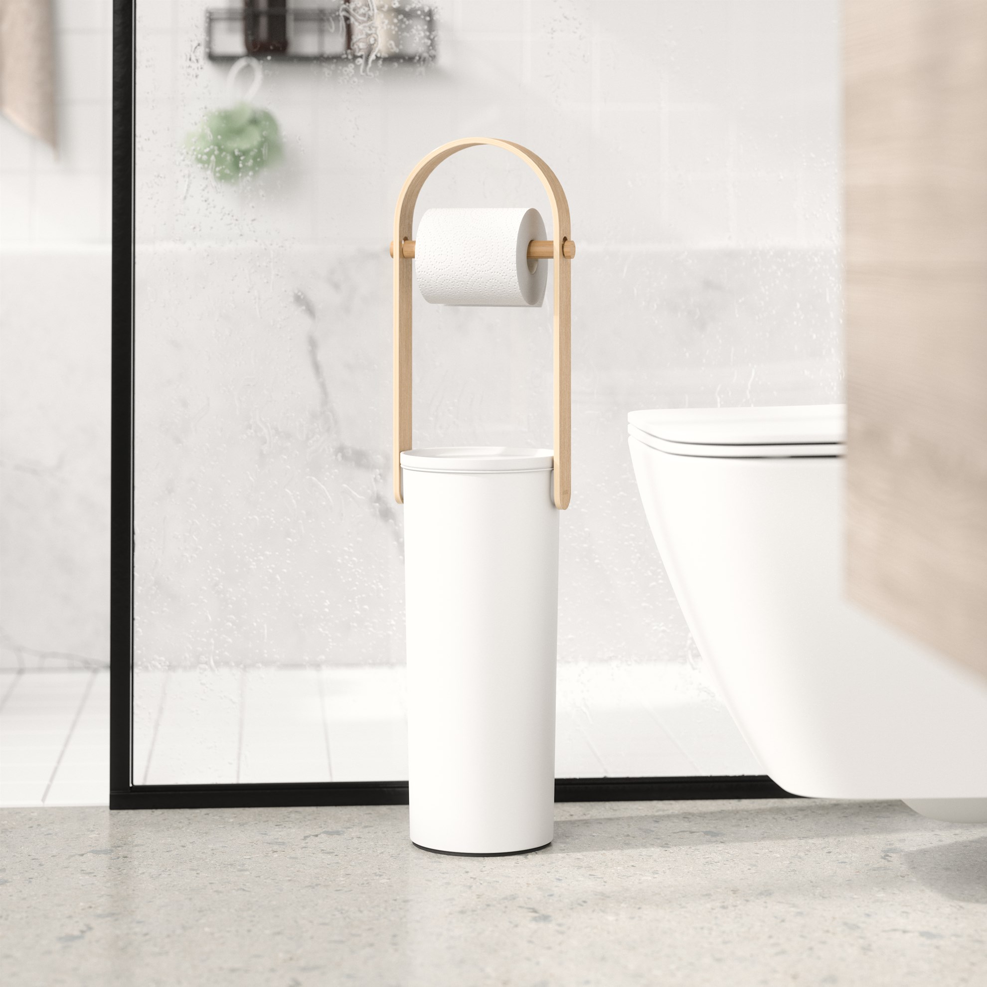 Stojan na toaletní papír se zásobníkem Umbra BELLWOOD V.68 cm bílý/přírodní_5