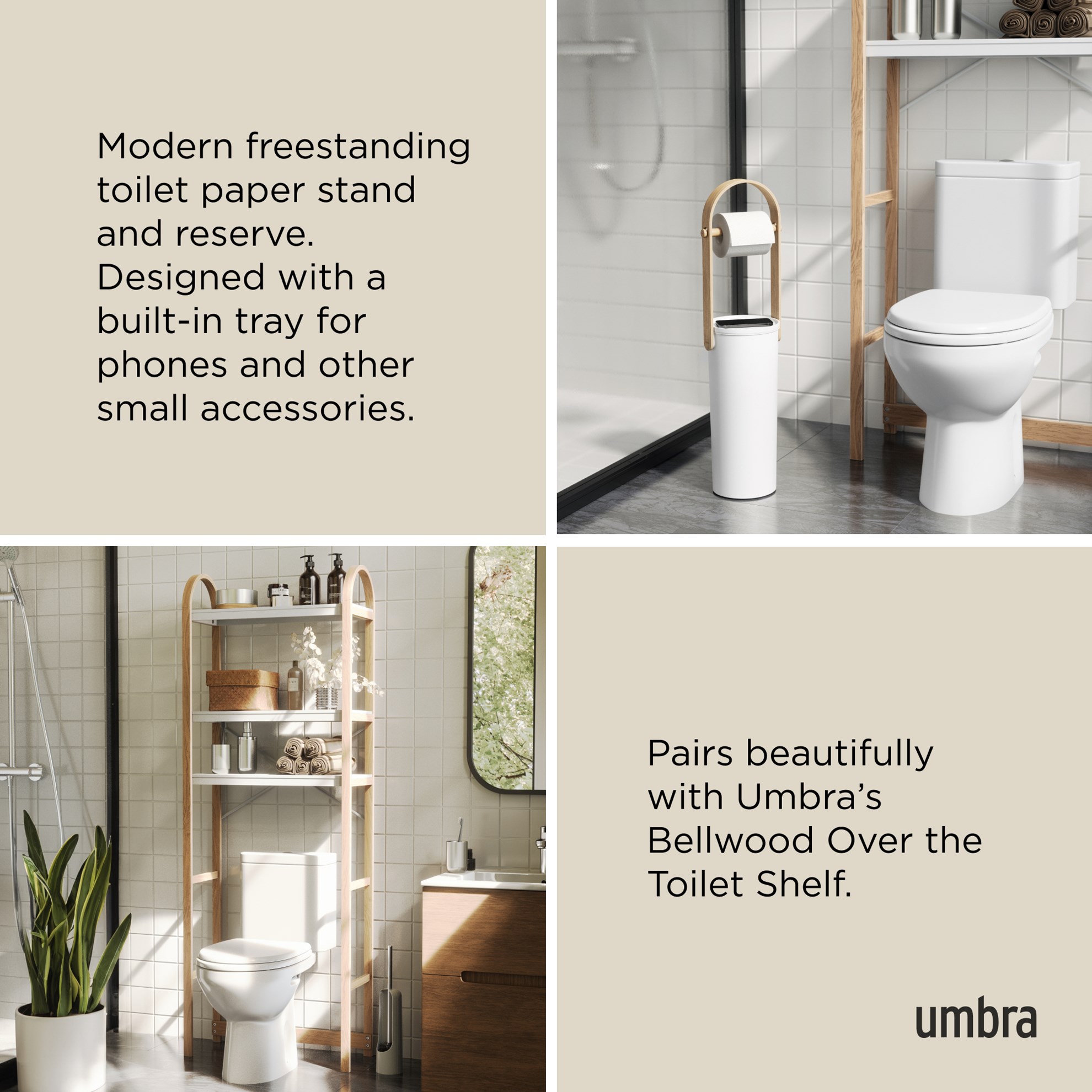 Stojan na toaletní papír se zásobníkem Umbra BELLWOOD V.68 cm bílý/přírodní_7