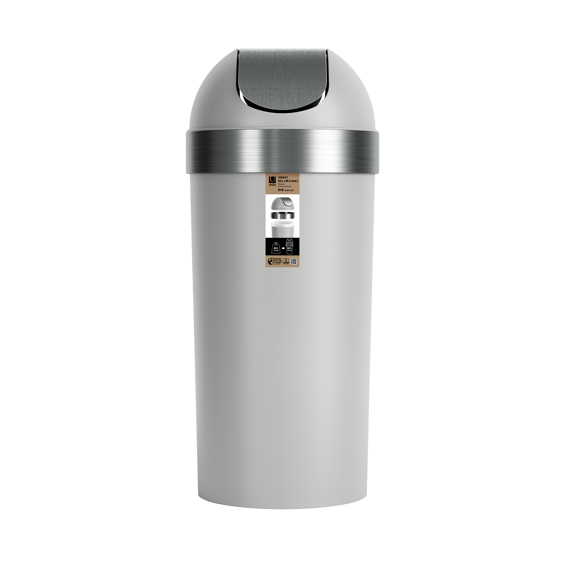 Odpadkový koš s výklopným víkem Umbra VENTI CAN 62l šedý/nikl_10