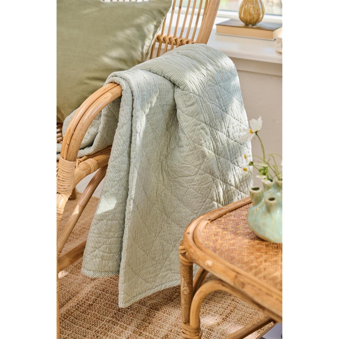 Prošívaná deka/přehoz Ib Laursen zeleno-bílá 180x130 cm_0