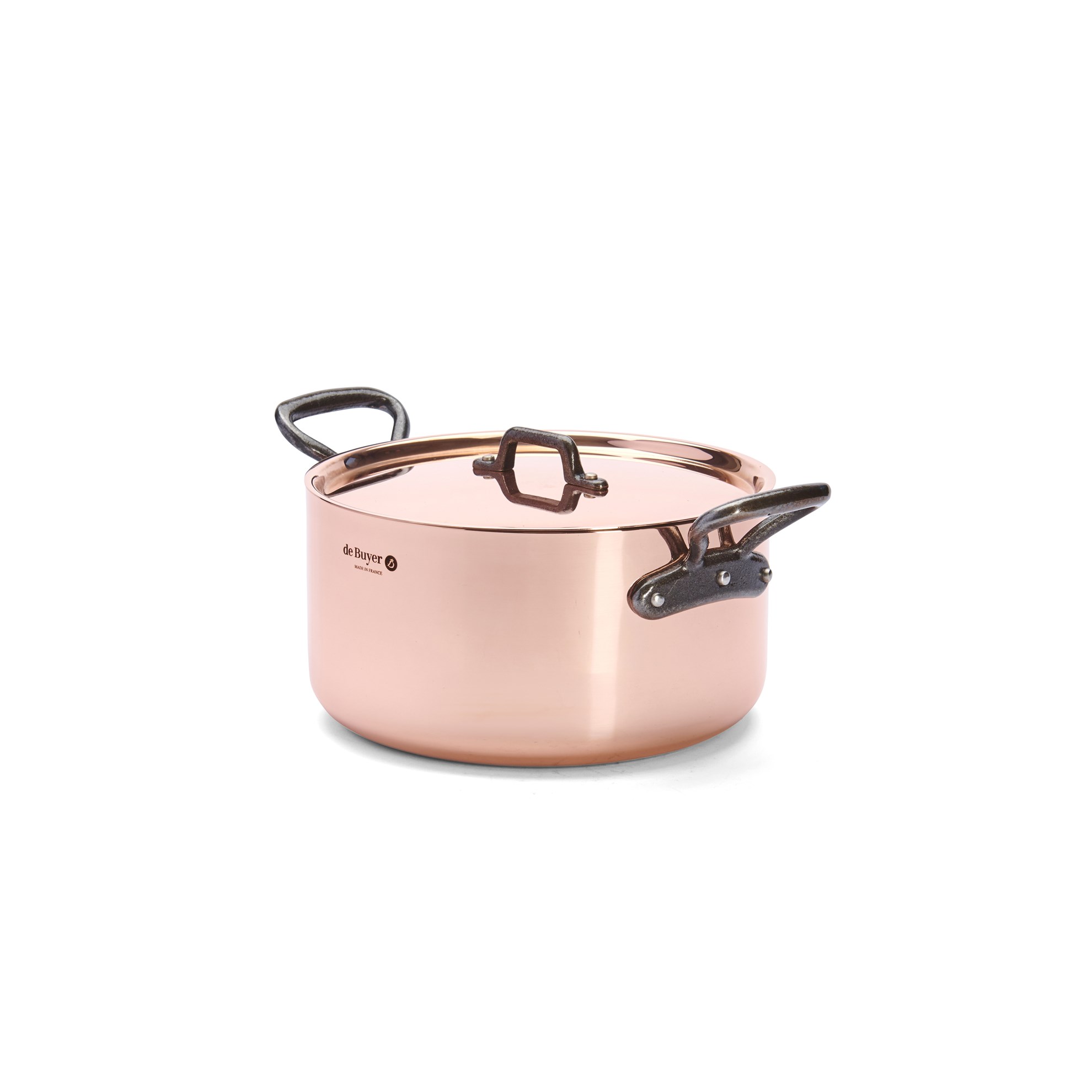 Měděný hrnec s poklicí de Buyer PRIMA MATERA P.24cm 5,4l tmavá rukojeť_1