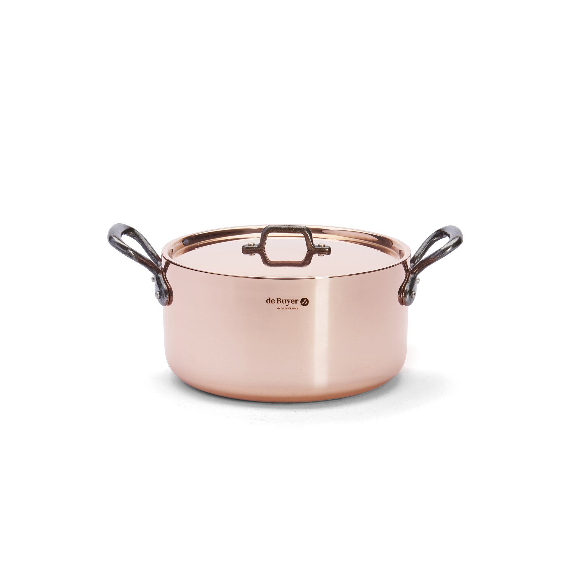 Měděný hrnec s poklicí de Buyer PRIMA MATERA P.24cm 5,4l tmavá rukojeť_2