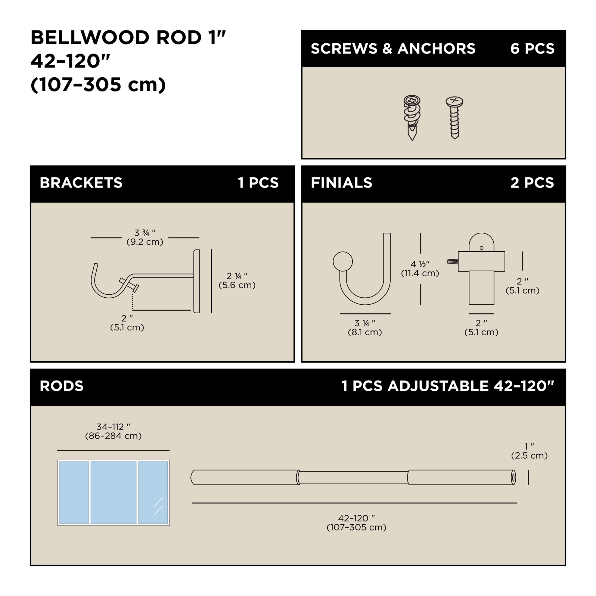 Garnýž Umbra BELLWOOD s dřevěnými koncovkami 107-305 cm bílá/přírodní_3