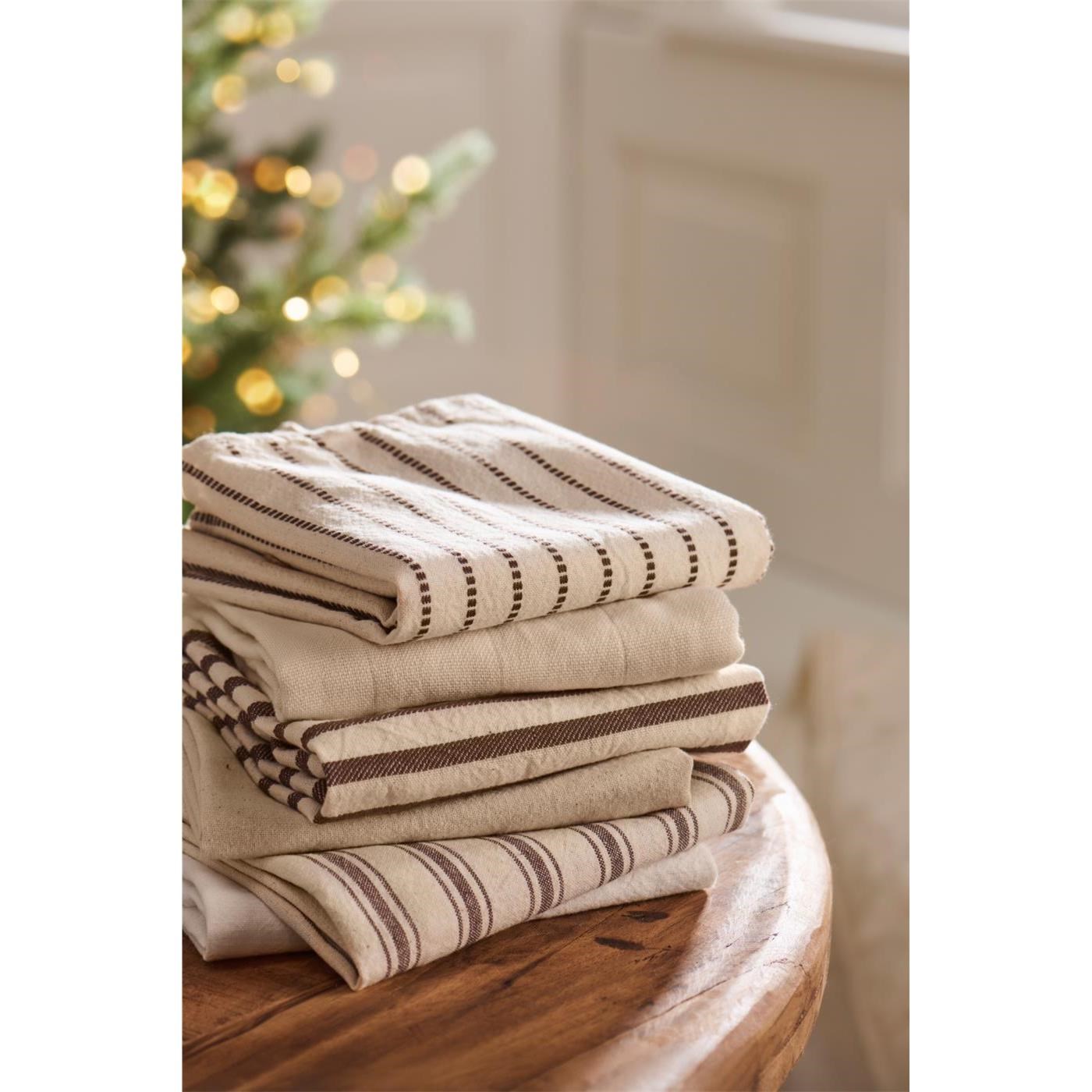 Kuchyňská utěrka Dixie Ib Laursen 70x50 cm přírodní s hnědými tkanými pruhy_0